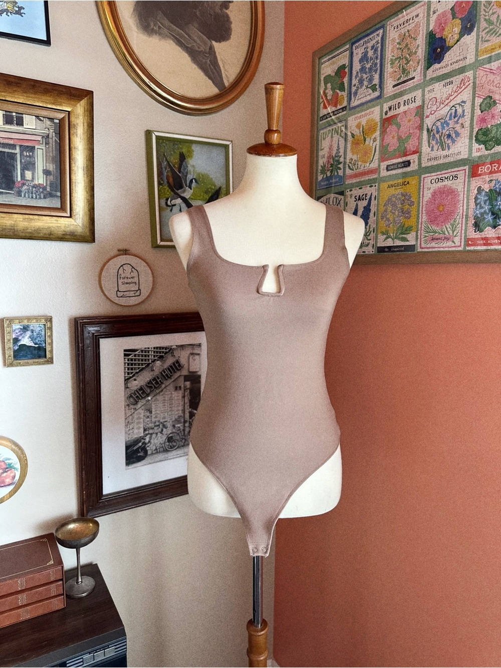 Abercrombie Ponte Notch-Neck Nude Brown Bodysuit